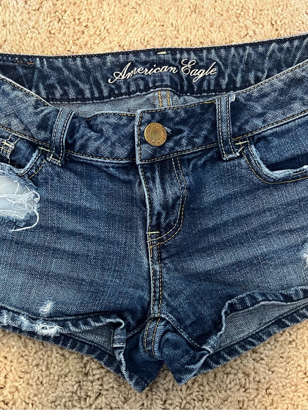 American Eagle Dark Blue Distressed Denim Shorts